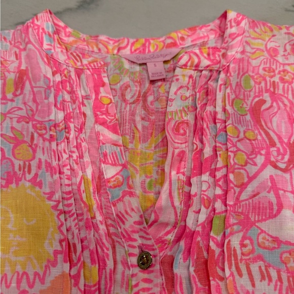 Lilly Pulitzer Sleeveless Dress Size Small Pink Yellow Linen Sundress - Picture 3 of 11